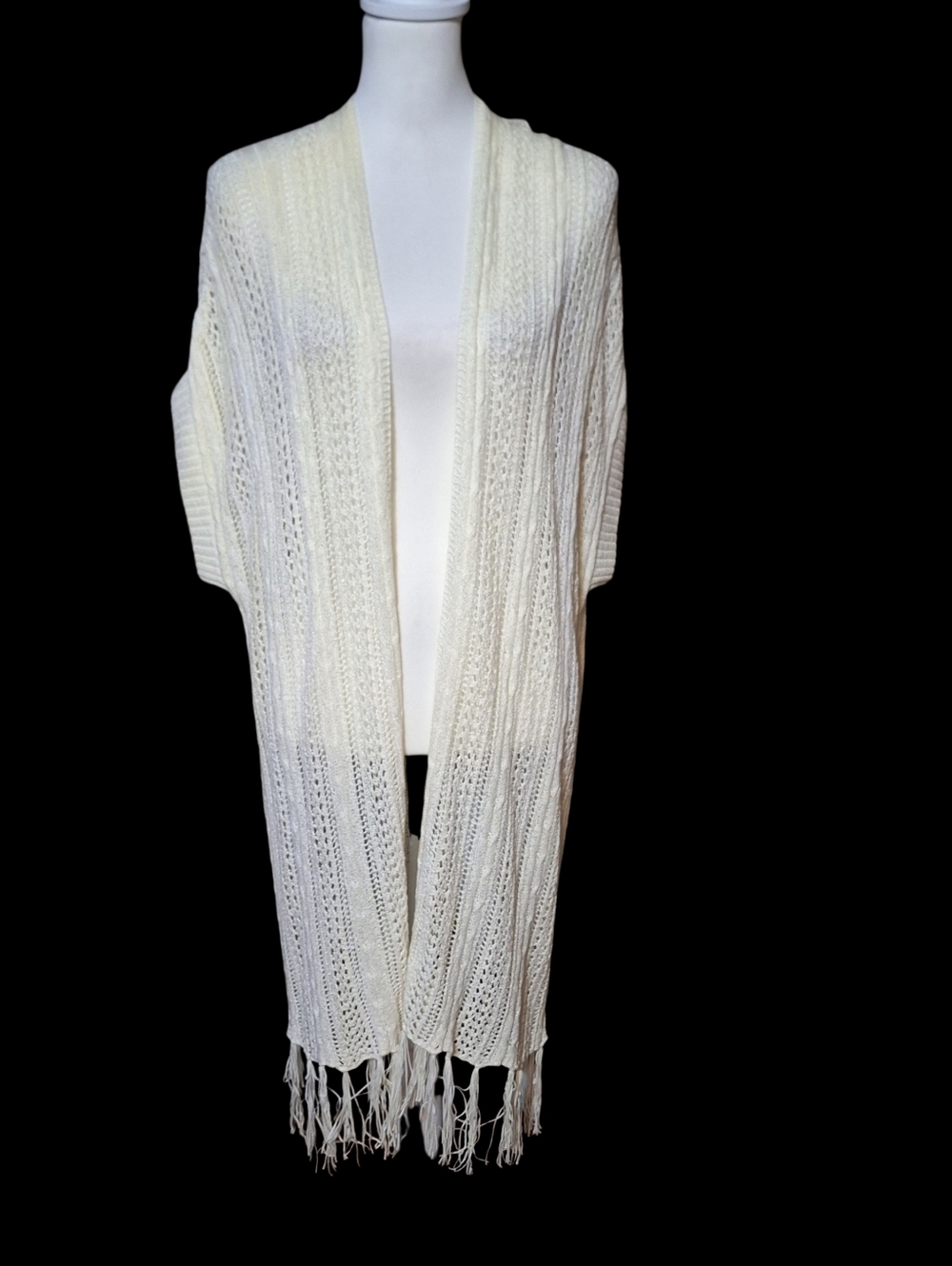 Jodifl Womens S Cream Fringe Open Knit Long Cardigan Kimono Festival Boho Beach